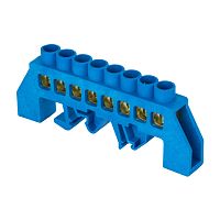 Шина "0" N (8х12мм) 8 отверстий латунь синий нейлоновый корпус комбинированный розничный стикер PROxima | код  sn0-125-8-dn-r | EKF